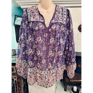 NEW BLUE BOHEME PURPLE COTTON BLOCK PRINT BLOUSE OSFA INDIA FRANCE BOHO